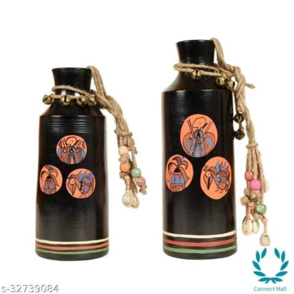 Earthen Vases Handpainted in Madhubani Tattoo Art Material: Handicraft - LXBXH :25X18X10 cm, Black